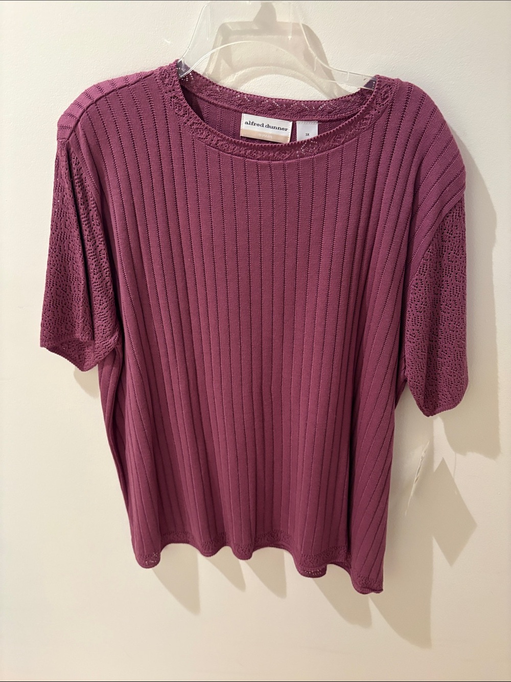 Alfred Dunner Plum Ribbed Short-Sleeve Knit Top